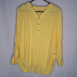 Yellow 3/4 Sleeve Relaxed Blouse with Mandarin Collar
